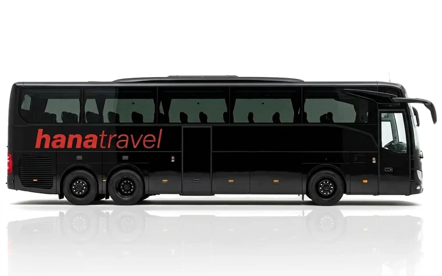 A black Mercedes-Benz Tourismo on a white background, offering a taxi to Kemer hotels for up to 45 passengers.